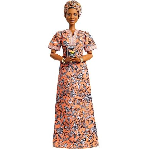 Barbie Inspirerende Vrouwen Maya Angelou  pop (30 cm) met jurk, poppenhouder en certificaat van echtheid, cadeau voor kids en verzamelaars