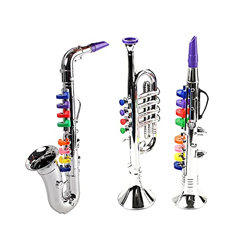 LIGUSTRUM 3Stuks Kids Muziekinstrumenten Klarinet, Saxofoon Trompet, Wind en Messing Muziekinstrumenten Combo voor Peuters Spelen