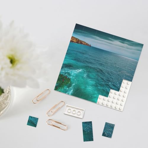 Rldobofe Bouwsteenpuzzel Gepersonaliseerde Bouwstenen Vierkante Puzzels Blauwe Oceaan Bouwstenen Blok Blok Puzzel voor Home Decor 3D Baksteen Puzzel Bakstenen Fotolijst