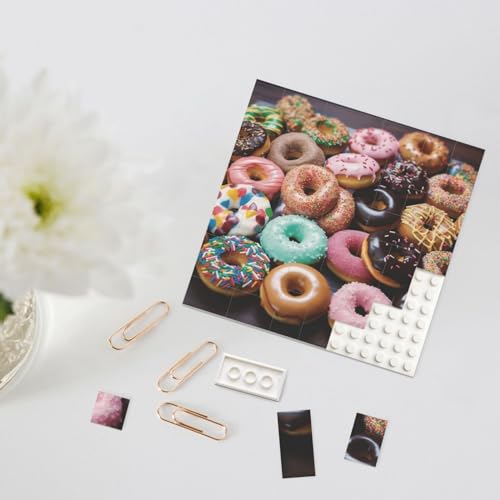 Rldobofe Bouwsteenpuzzel Gepersonaliseerde Bouwstenen Vierkante Puzzels Donuts Bouwstenen Blok voor Volwassenen Blok Puzzel voor Home Decor 3D Baksteen Puzzel Bakstenen Fotolijst