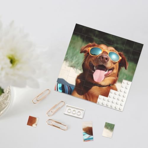 Rldobofe Bouwsteenpuzzel Gepersonaliseerde Bouwstenen Vierkante Puzzels Humor Hond Bouwstenen Blok Blok voor Volwassenen Blok Puzzel voor Home Decor 3D Baksteen Puzzel Bakstenen Fotolijst