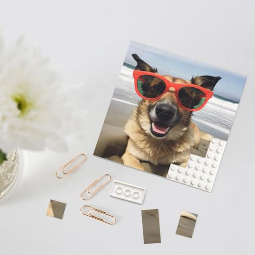 Rldobofe Bouwsteenpuzzel Gepersonaliseerde Bouwstenen Vierkante Puzzels Hond met Bril Bouwstenen Blok voor Volwassenen Blok Puzzel voor Home Decor 3D Baksteen Puzzel Bakstenen Fotolijst