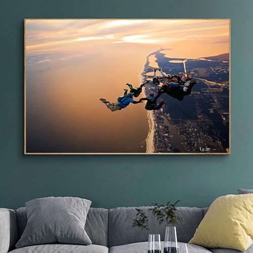 zysnb 1000 Stuk Puzzel Puzzel Parachutespringen Muurschildering Canvas Schilderij Parachutespringen Landschap Poster Afdrukken Geschikt voor Slaapkamer Woonkamer Kunst Puzzel