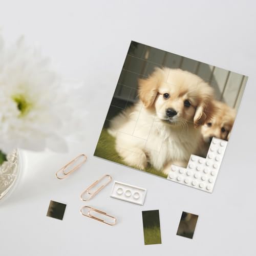 Rldobofe Bouwsteenpuzzel Gepersonaliseerde Bouwstenen Vierkante Puzzels Leuke Hond Bouwstenen Blok Blok voor Volwassenen Blok Puzzel voor Home Decor 3D Baksteen Puzzel Bakstenen Fotolijst