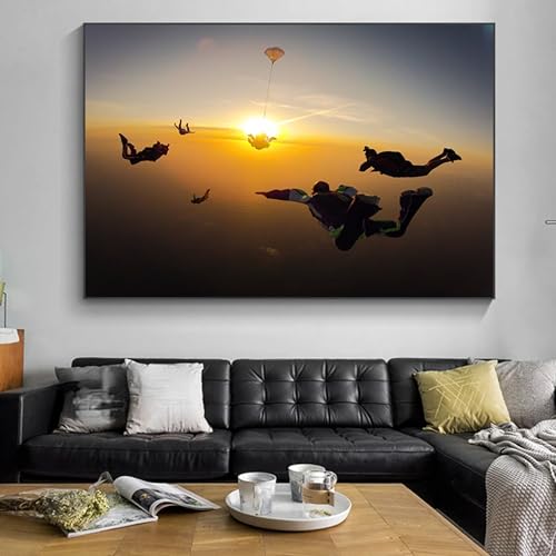 zysnb 1000 Stuk Puzzel Puzzel Parachutespringen Muurschildering Canvas Schilderij Parachutespringen Landschap Poster Afdrukken Geschikt voor Slaapkamer Woonkamer Kunst Puzzel