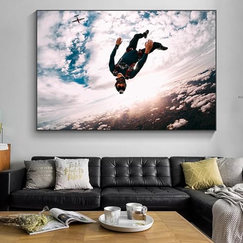 zysnb 1000 Stuk Puzzel Puzzel Parachutespringen Muurschildering Canvas Schilderij Parachutespringen Landschap Poster Afdrukken Geschikt voor Slaapkamer Woonkamer Kunst Puzzel