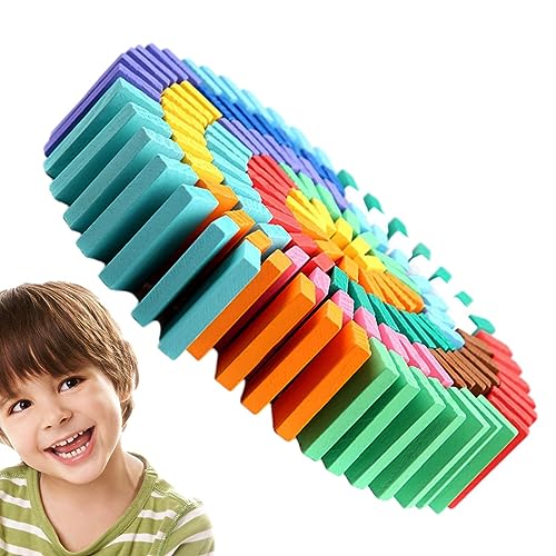 Hemousy Domino Blocks racespeelgoed   Onderwijs Racespel Houten Domino Toys Kleurrijke bouwsteentegel Familiespel voor kinderen Stapelen Tumbling