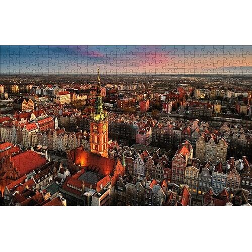 GUOHLOZ 1000 Piece Challenge Jigsaw Puzzle for Adults and Kids Age 8 Years Up, Gdańsk, Pommeren, 75x50cm