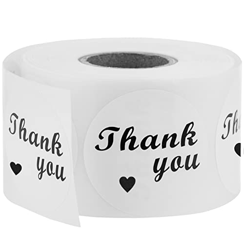 PrimeMatik Ronde "Thank You"-etiketten 25 mm, rol van 500 etiketten, witte kleur, rol van 500 etiketten