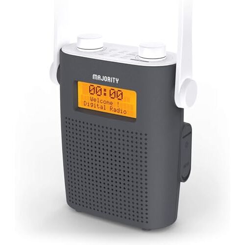 MAJORITY Waterdichte DAB-radio met Bluetooth   Draagbare IPX5 Douche DAB, DAB+Digitale en FM-radio   Meerderheid Eversden Waterbestendige Radio   Ingebouwde batterij, Netvoeding, 20 Presets en LED-display