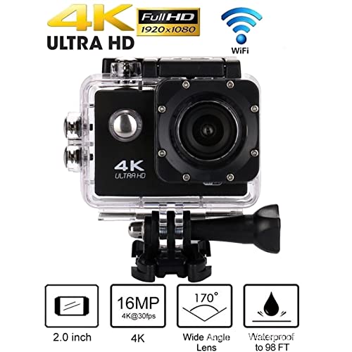 SAGTAS Sportcamera 4k ultra Hd Mini Action Camera, 2.0"Screen WiFi Sports DV Camera, onderwater waterdichte camera, helmcamera's for motorfietsen Vlog-camera (Color : Nero)