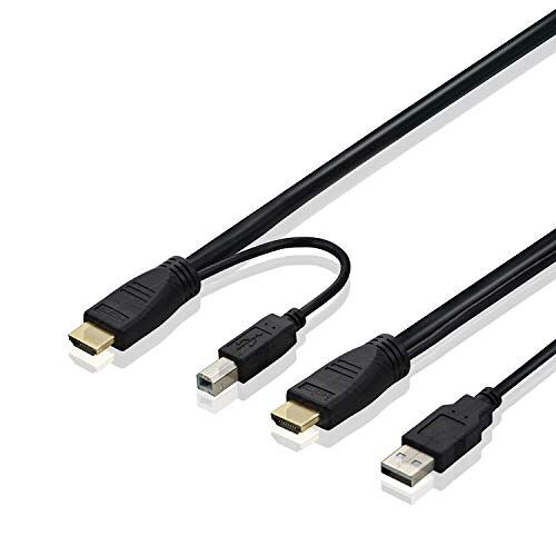Adwits 1,8 m USB HDMI KVM-kabel, HDMI A mannelijk en USB 2.0 A mannelijk naar HDMI A mannelijk en USB 2.0 B male, zwart