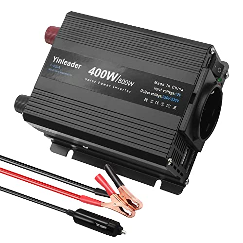 Yinleader Omvormer 400W 12V naar 230V 2 USB auto spanningsomvormer DC AC omvormer stroomomvormer