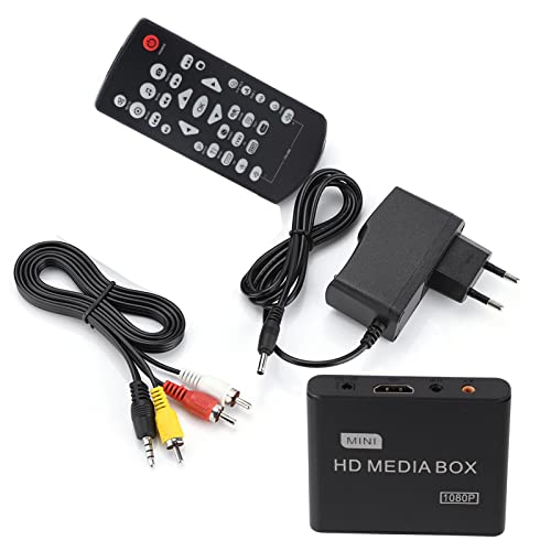 ciciglow Video Media Player, Full HD Mini Box Media Player Lezen USB, Mobiele Harde Schijf, SD-kaart Ondersteuning HDMI/YUV/AV-uitgang 5V Power Access Media Player(EU-stekker)