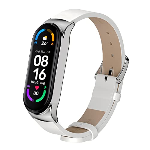 BDIG Armband voor Xiaomi Mi Band 6, Mi Band 5, leer, verstelbaar, van leer, fitnessarmband, reserveband voor MiBand 4/Mi Band 3