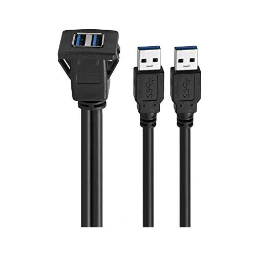 Bolongking baolongking USB-dashboardkabel voor vlakke montage, USB 3.0, verlengkabel voor dashboard, voor auto, boot, motorfiets (Square Dual USB 3.0 2M)