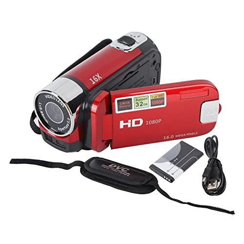 Pilipane Videocamera Camcorder, 1080P 16MP Digitale Videocamera, Digitale Camera Met 2,7-inch Draaibaar Scherm En 16x Digitale Zoom(rood)