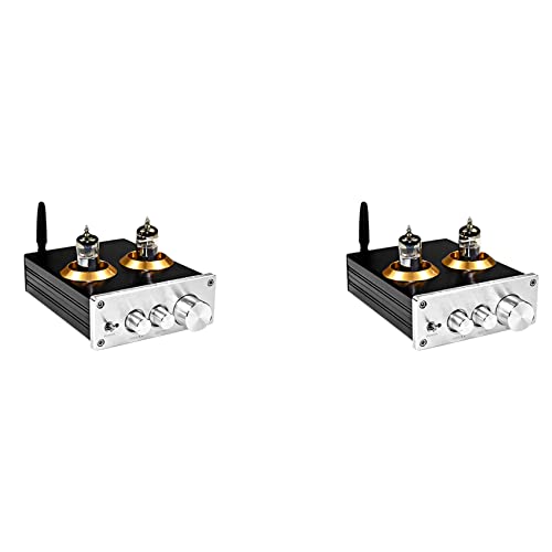 liovitor 2 x Buffer HiFi 6J5 Bluetooth 4.2 versterker voorversterker met buis voorversterker stereo voorversterker met bastone hoge tonen instelling (zilver)