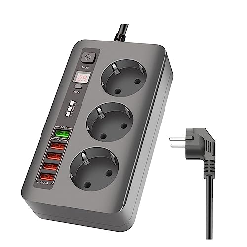 HYDEE Nieuwe power panel timing QC3.0 USB lader hub 3 AC socket overbelasting beschermer 2 m Kleine kantoor/thuiskantoor plug verlengkabel (Color : QC3.0 BKL04 Black)