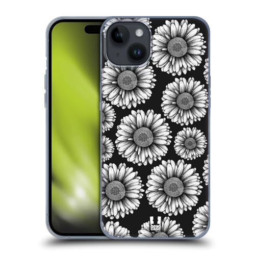 Head Case Designs Gerbera Madeliefjes Lithografische Bloeit Soft Gel Case Hoesje compatibel met Apple iPhone 15 Plus