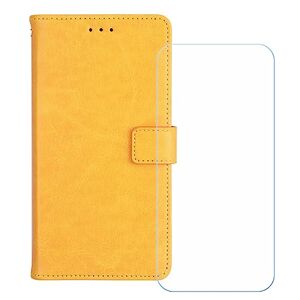 YZKJSZ Cover voor ZTE Blade V50 Smart (6,6 inch) hoes + beschermfolie, flip PU lederen hoes wallet case met kaartsleuf en standaard beschermhoes geel