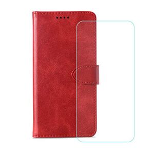 YZKJSZ Cover voor HTC U23 Pro (6,7 inch) hoes, flip lederen telefoonhoes wallet beschermhoes case met kaartsleuf en standaard + displaybescherming beschermfolie voor HTC U23 Pro (6,7 inch) G + rood