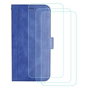 YZKJSZ Cover voor HTC U23 Pro (6,7 inch) hoes, flip lederen telefoonhoes wallet tas beschermhoes case met kaartsleuf en standaard + [3 stuks] screen protector 3G + hemelsblauw