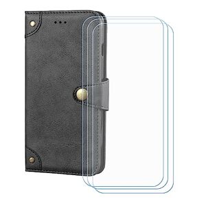 YZKJSZ Cover voor ZTE Blade V50 design (6,6 inch)hoes + [3 stuks] beschermfolie, flip PU lederen hoes wallet case met kaartsleuf en standaard beschermhoes zwart