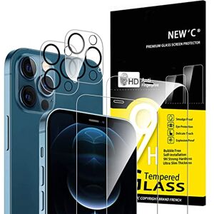 NEW'C Set van 4, 2 x Screen Protector voor iPhone 12 Pro en 2 x Camera Lens Protector Gehard Glass Schermbeschermer Luchtbelvrij Ultrabestendig 9H hardheidsglas