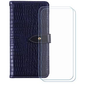 YZKJSZ Cover voor ZTE Blade V50 Vita (6,75 inch) hoes + [2 stuks] beschermfolie, flip PU lederen hoes wallet case met kaartsleuf en standaard beschermhoes blauw