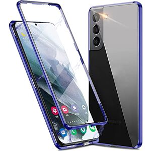 VOLCOOL Beschermhoes voor Samsung Galaxy S21 5G, Samsung S21, magnetisch, transparant, gehard glas en metalen frame met slot, 360 graden bescherming, beschermhoes voor Samsung S21, schokbestendig, blauw