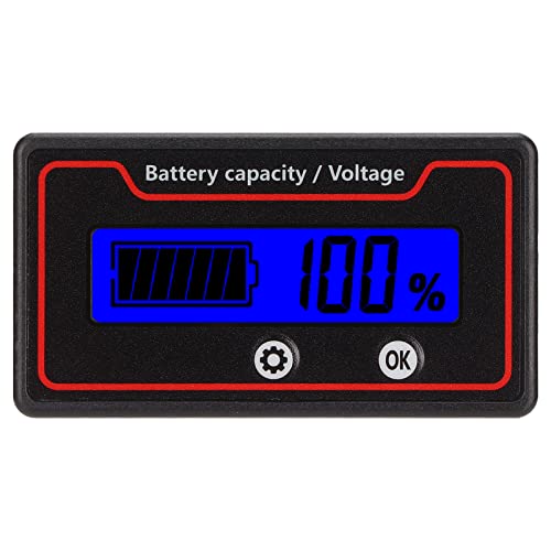 Bewinner LCD-batterijmeter, 12-84V Batterijcapaciteit Spanningsmetertester met Alarm, Batterijcapaciteitsspanningsmeter met Verbindingslijn voor 12-84V Batterijcapaciteitsmonitor (Blauw