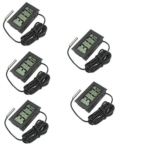 Fasizi 5 Stks Digitale LCD Thermometer Temperatuurmeter Met Externe Probe Voor Koelkast Vriezer Koelkast Aquarium-Zwart