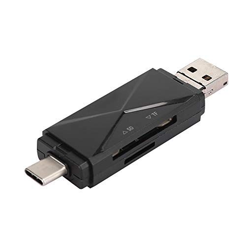 Topiky SD-kaartlezer, 5-in-1 TF/SD-kaartlezer Type C USB 2.0 Micro USB OTG-geheugenkaartlezer met 2 Slots, Computerkaartlezer voor Mobiele Telefoon (zwart 2.0)