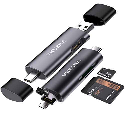 VKUSRA SD-kaartlezer, 4-in-1 micro-SD-kaartlezer, USB 2.0, USB C, kaartlezer, micro USB OTG SD-kaartlezer voor SDXC, SDHC, SD, MMC, RS-MMC, Micro SDXC, Micro SD, Micro SDHC, UHS-I kaart