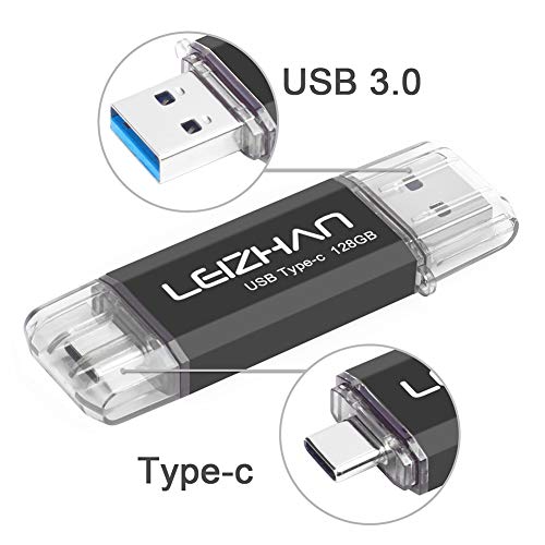 leizhan USB Stick 128GB Type C 2-in-1 OTG Flash Drive Pen Drive voor type-c telefoon pc (128GB, Zwart)