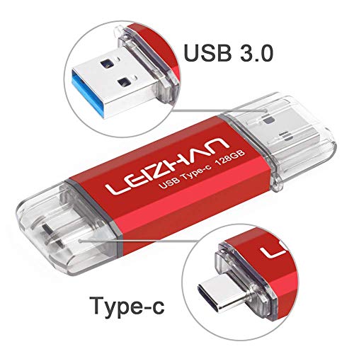 leizhan USB Stick 128GB Type C 2-in-1 OTG Flash Drive Pen Drive voor type-c telefoon pc (128GB, Rood)