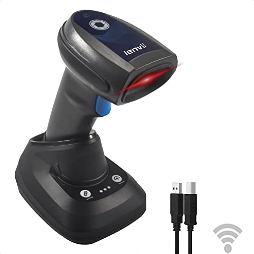 LENVII CW888 Bluetooth Handscanner draadloze barcodescanner met laadstationhouder, 1D / 2D / QR-codescanner bedraad USB/draadloos 2.4G/Bluetooth, barcodescanner voor Windows/Mac OS/Linux-pc