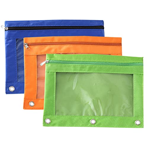 Tofficu 3 Stuks Etui Met Drie Gaten Bindmiddel Clips Pennenhouder Binder Documententassen Binder Kaarten Houder 3 Ringblinderzakken Pennenzak Bindmiddelen Opbergzak Rits Oxford-stof