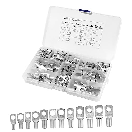 PLAFOPE 100 Stks Terminals Draad Kit Ring Batterij Blote Koperen Oogjes Ring Terminals Batterij Terminal Uiteinden Koper T2 Zilver Sc Ring Terminal Koperen Terminal Draad Terminal Crimp