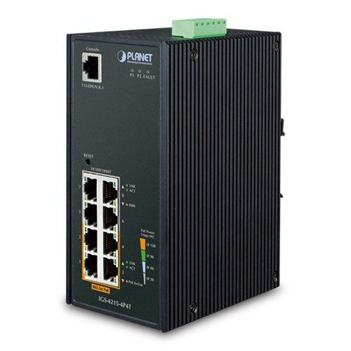Planet industrieel 4-Port 10/100/1000T Switch 4-Port 10/100 802.3at PoE Budget 144 W managed