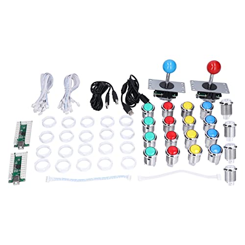 Zunate 2-speler Arcade DIY Kit, 5-Pin 8-Way Arcade Joystick + LED Arcade Knoppen + USB Encoder Kit voor Arcade Game Console DIY Projecten