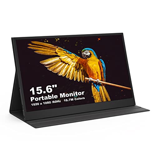 WWJ 15,6 Inch 1080P USB-C Mini HDMI-computermonitor, Smart Case, Luidspreker, IPS-computermonitor