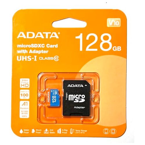 DP ADATA Micro SDXC Geheugenkaart. 128 GB met SD-adapter. Voor smartphones, tablets, etc. A1, Class 10, UHS-1, tot 100 mb/s (128 GB)