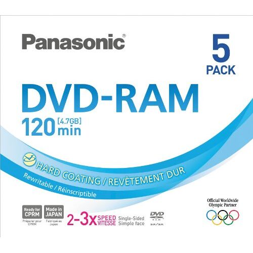 Panasonic DVD-RAM x 3 voor camcorder, 120 minuten, 4,7 GB, 5 stuks