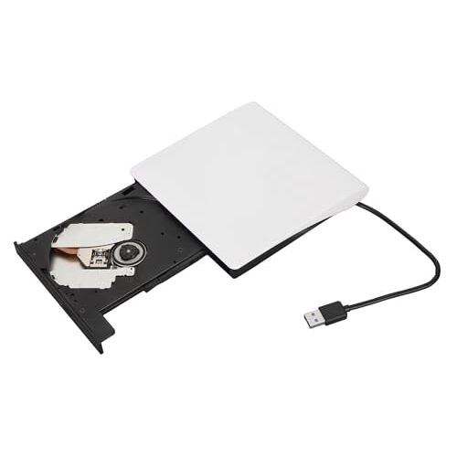 ASHATA Extern CD DVD-station voor Laptop, USB 3.0 Externe CD DVD-brander, Draagbare Externe CD DVD-lezer Schrijver voor Pc voor Win 7 8 8.1 10 Vista voor Linux voor OS X (WHITE)