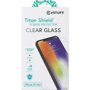 Apple eSTUFF++iPhone+Xs+Max+Clear+Titan+Shield+Screen+Protector+0%2C3mm+Japanese+Aasahi+Getemperd + Glass.+9+Tijd + Stronger+Dan Normaal + Glas