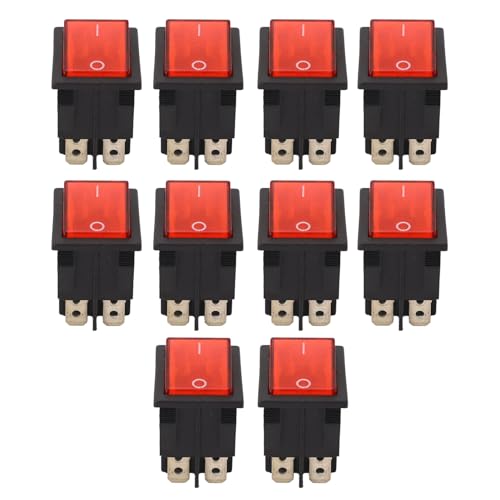 Candeon 10PCS Tuimelschakelaar Aan Uit-schakelaar, AC250V/16a 125V/20a 4-pins 2-positie DPST-schakelaar Vierkante Tuimelschakelaar LED-tuimelschakelaar Met Rood LED-licht Voor Auto Boot Marine Camper Vrachtwa