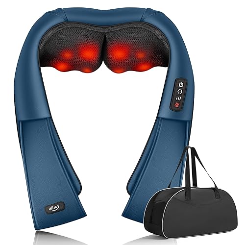 ALLJOY Shiatsu Nekmassageapparaat, Schoudermassageapparaat met Warmtefunctie, Rugmassageapparaat met 3D-massage van Diep Weefsel Voor Rug, Benen en Voeten,Blauw