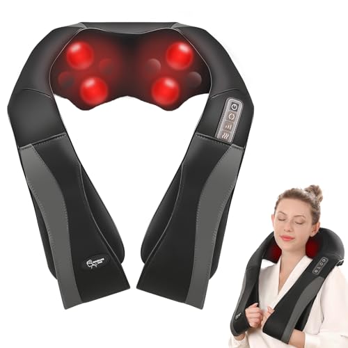 CURECURE Nekmassager schouder met warmte, elektrische rugmassager met 3D rotatiemassage en instelbare snelheden voor thuiskantoor